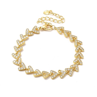 Bracelet chaîne à maillons en forme de cœur avec oxyde de zirconium cubique transparent, bijoux en laiton de placage de rack pour les femmes, sans plomb et sans cadmium, plaqué longue durée