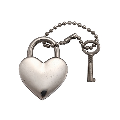 Heart Padlock & Key Alloy Pendant Decorations, with Iron Ball Chains