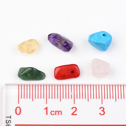 6 цвет драгоценных камней бусы, чип, 7~12x5~8x3~5 мм, отверстия: 0.3 мм, около 350 шт / коробка