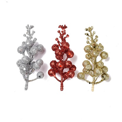 Plastic Imitation Fruit Stem Accessories, with Iron and Foam Finding, Glitter Powder, for DIY Christmas Tree, Wreath, Party Decoration