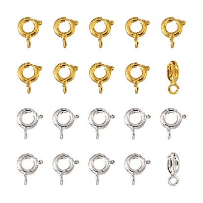 20Pcs 2 Colors Brass Spring Ring Clasps, Jewelry Components