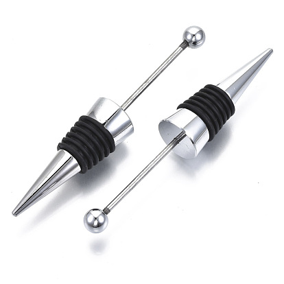 Aluminum Beadable Wine Stopper Blanks, with Iron Stick & Round Beads & Black Rubber Rings, Cone