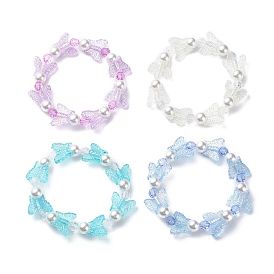 4 piezas 4 pulseras elásticas con cuentas de perlas de plástico y mariposas acrílicas de colores, pulseras apilables para niñas