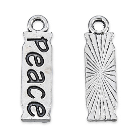 Tibetan Style Alloy Pendants, Cadmium Free & Lead Free, Rectangle with Word Peace