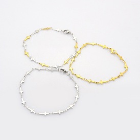 Bijoux religieux catholique 304 bracelets en acier inoxydable de la chaîne de liaison transversale, avec fermoir pince de homard, 7-7/8 pouces (200 mm), 5x1mm