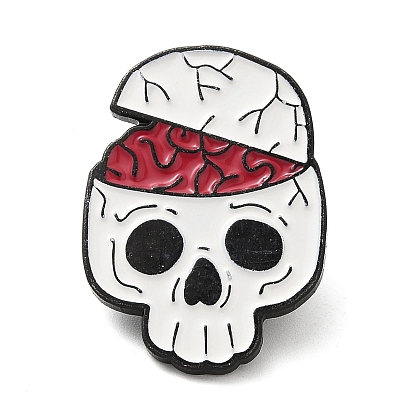 Skull with Brain/Heart/Butterfly Enamel Pins, Black Tone Alloy Brooches for Backpack Clothes, Halloween Theme