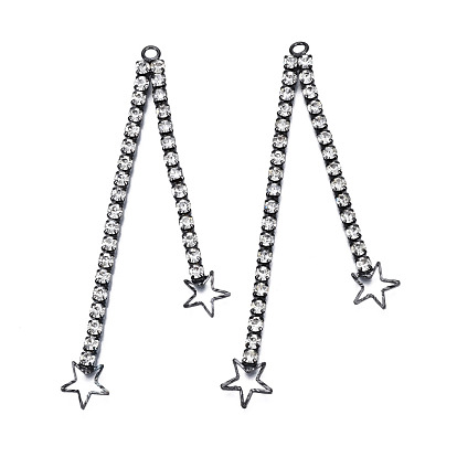 Brass Pave Rhinestone Chain with Star Big Pendants, Cadmium Free & Nickel Free & Lead Free