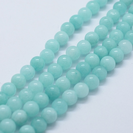 Brins de perles de jade naturels et teints, imitation aigue-marine, ronde