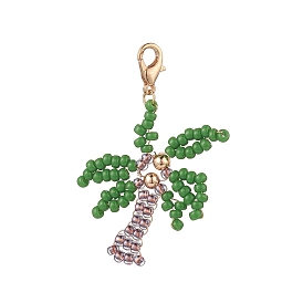 Glass Beaded Pendant Decorations, Zinc Alloy Lobster Clasp Charms, Clip-on Charms, Coconut Tree