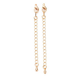 Brass Chain Extender, Curb Chains with Teardrop Charms & Lobster Claw Clasps, Nickel Free