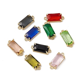 Transparent K9 Glass Connector Charms, with Light Gold Plated Brass Findings, Faceted, Rectangle Links