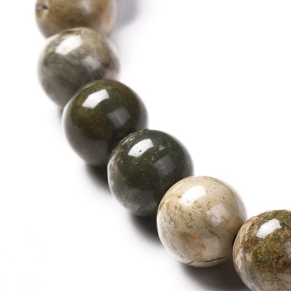 Bracelet extensible de perles rondes de jaspe feuille d'argent naturel pour hommes femmes