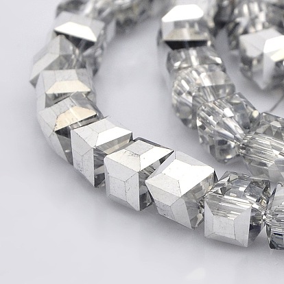 Half Plated Glass Faceted Cube Beads Strands