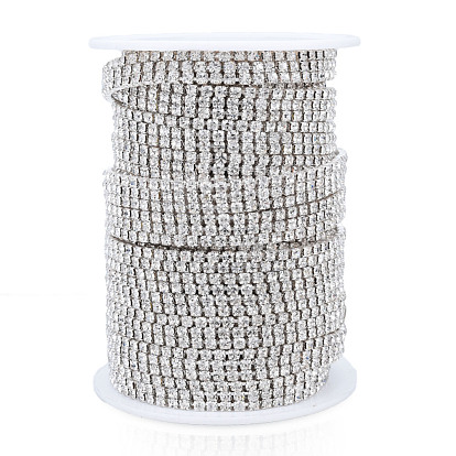 Chaînes de strass en cristal de laiton, chaînes de bonnet en strass à trois rangées, soudé, avec bobine