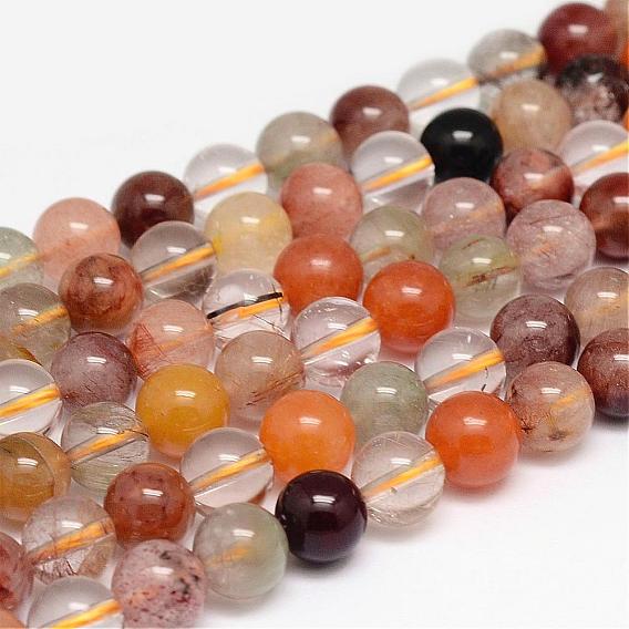 Natural Rutilated Quartz Bead Strands, Round