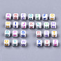 Opaque White Acrylic Beads, with Enamel, Horizontal Hole, Cube with Mixed Color Letter A~Z
