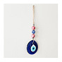 Flat Round with Evil Eye Glass Pendant Decorations, Jute Cord Car Wall Hanging Ornaments