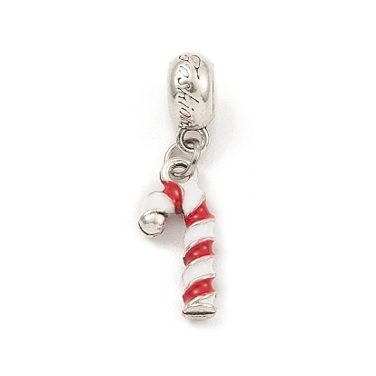 Alloy Enamel European Dangle Charms, Large Hole Pendants, Christmas Candy Cane