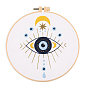 DIY Eye & Moon Pattern Embroidery Kits, Included Needle, Threads, Fabric, Needle, Gourd Threader, Ceramic Bead, without Embroidery Hoop