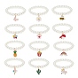12 pcs 12 ensemble de bracelets extensibles en perles rondes en plastique de style abs, Bracelets à breloques en alliage d'émail papillon et ananas et arc-en-ciel et licorne pour enfant