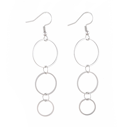 304 Stainless Steel Dangle Earrings, with Linking Rings, Square/Ring/Hexagon