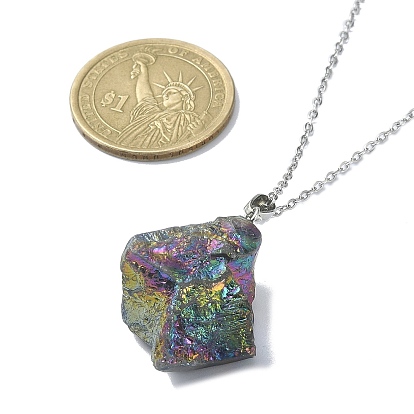 Natural Mixed Gemstone Nugget Pendant Necklace with 304 Stainless Steel Chains