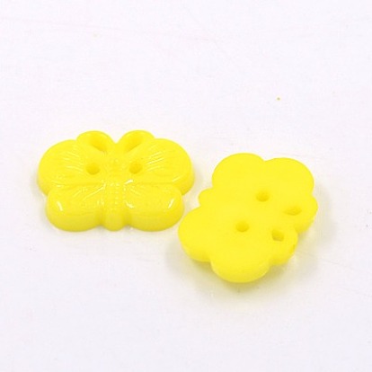 Acrylic Buttons, 2-Hole, Dyed, Butterfly, 18x14x3mm, Hole: 1mm