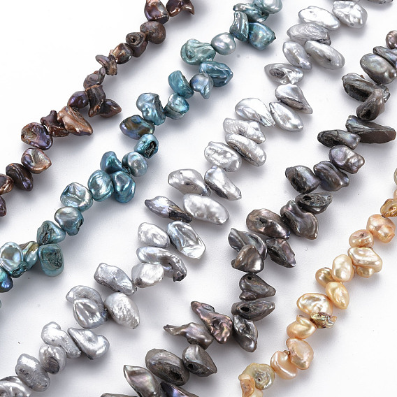 Natural Keshi Pearl Beads Strands, Cultured Freshwater Pearl, Dyed, Nuggets