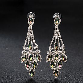 Sparkling Crystal Leaf Earrings with Colorful Stones - High-end Fashion Jewelry