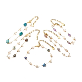 Bracelet en perles de pierres précieuses naturelles et perles, bijoux en acier inoxydable plaqué or pour femme