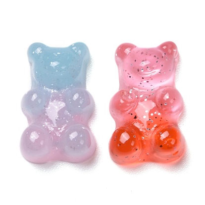 Resin Cabochons, with Glitter Powder, Two Tone, Bear