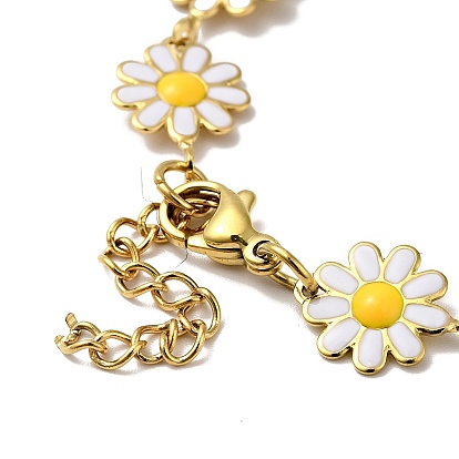 Enamel Flower Link Chain Bracelet, Gold Plated 304 Stainless Steel Jewelry for Women