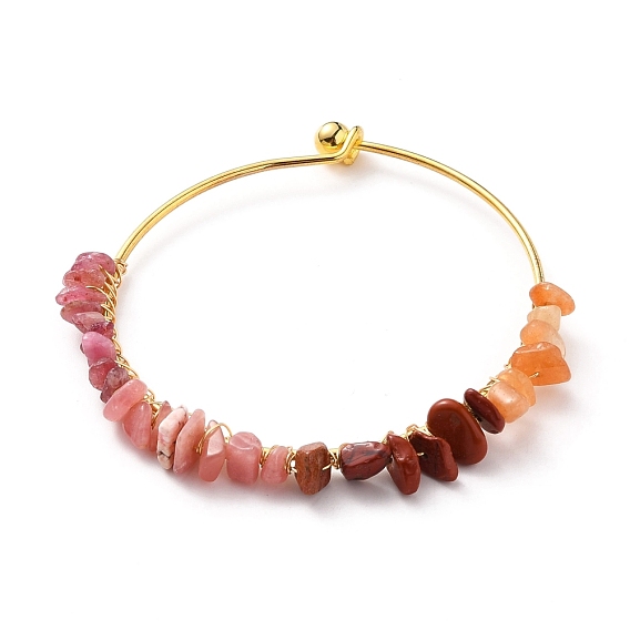 Brazaletes de perlas de piedras mixtas naturales y sintéticas, con alambre de cobre dorado