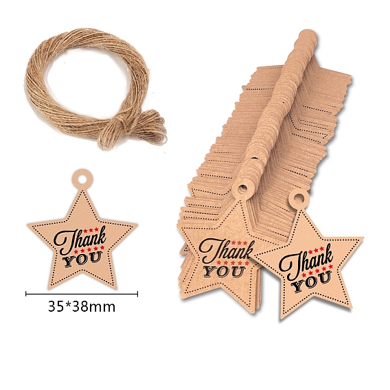 Etiquetas de regalo colgantes de papel de estrella con tema de acción de gracias, con la cuerda de cáñamo