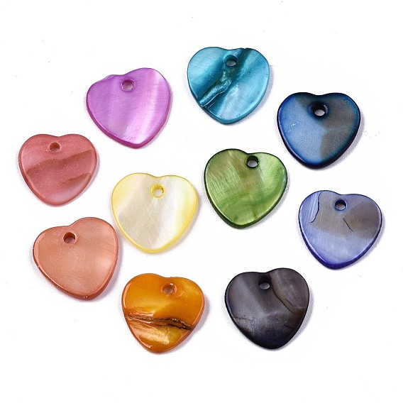 Natural Freshwater Shell Charms, Dyed, Heart