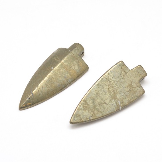 Flèches naturelle pyrite gros pendentifs, 51~53x22~24x8~9mm, Trou: 1mm