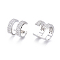 Brass Micro Pave Clear Cubic Zirconia Cuff Earrings, Double Ring Shape