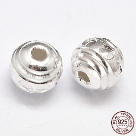 Fancy Cut 925 Sterling Silver Round Beads, 8mm, Hole: 2mm, about 36pcs/20g