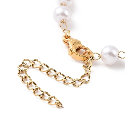 Placage sous vide 304 colliers de perles en acier inoxydable, avec des perles en plastique imitation perles