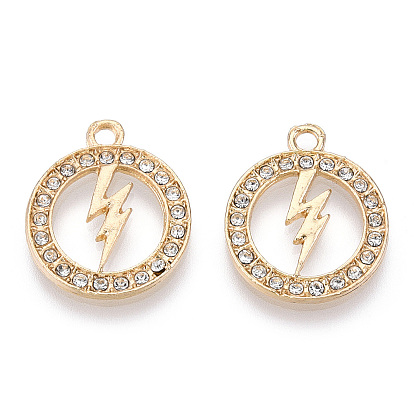 Alloy Pendants, with Crystal Rhinestone, Cadmium Free & Lead Free, Ring with Lightning Bolt