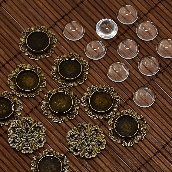 12mm Clear Domed Glass Cabochon Cover for Flower DIY Photo Brass Cabochon Making, Cabochon Settings: 20mm, Tray: 12mm, Hole: 3mm