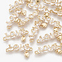 Cubic Zirconia Links, Real 18K Gold Plated, with Brass Findings, Word Love with Heart, Clear