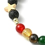 Natural & Synthetic Mixed Gemstone Chakra Theme Bracelet, Brass Beaded Stretch Bracelet