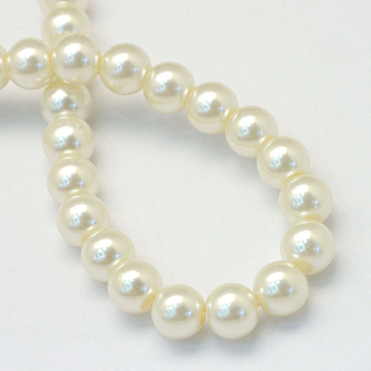 Baking Painted Glass Pearl Bead Strands, Pearlized, Round