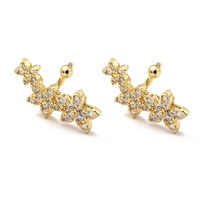 Clear Cubic Zirconia Flower Cuff Earrings, Brass Jewelry for Non-pierced Ears, Cadmium Free & Lead Free
