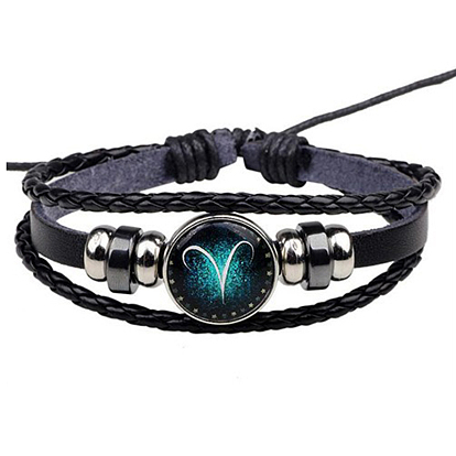 Bracelet multirang à maillons de verre constellation, bracelet gothique triple couche tressé en cuir pu pour hommes femmes