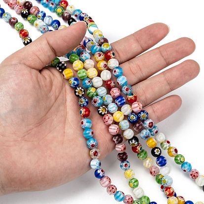 Brins de perles en verre de millefiori faites à la main, ronde