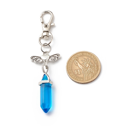 Double Terminated Natural Gemstone Bullet Pendant Decorations, Angel Lobster Clasp Charms, Clip-on Charms, for Keychain, Purse, Backpack Ornament