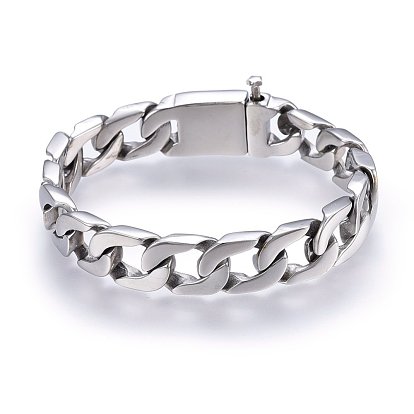 304 Stainless Steel Curb Chains Bracelets, with Clasps