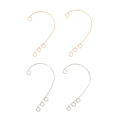 316 Stainless Steel Ear Cuff Findings, Climber Wrap Around Non Piercing Earring Findings with 4 Loop